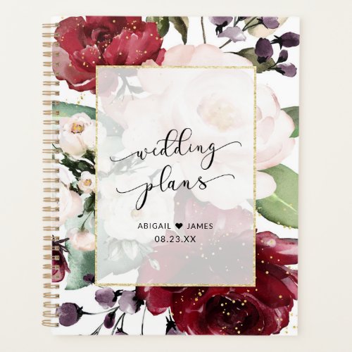 Burgundy Peach Floral Watercolor Gold Foil Wedding Planner