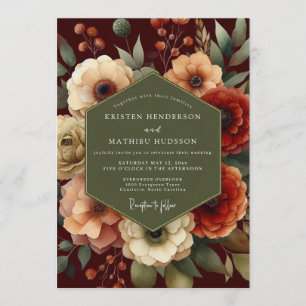 Burgundy Peach Floral Wedding Invitation