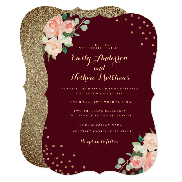 burgundy peach and gold wedding