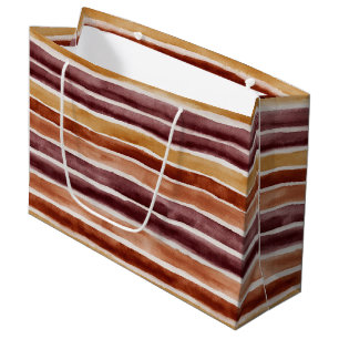 Burgundy Peach Orange Red Stripes Birthday Large Gift Bag