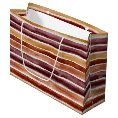 Burgundy Peach Orange Red Stripes Birthday Large Gift Bag