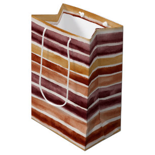Burgundy Peach Orange Red Stripes Birthday Medium Gift Bag