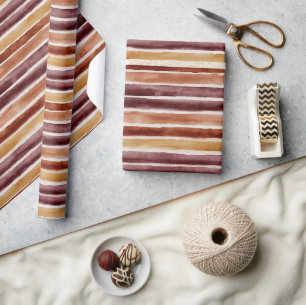 Burgundy Peach Orange Red Stripes Birthday Wrapping Paper