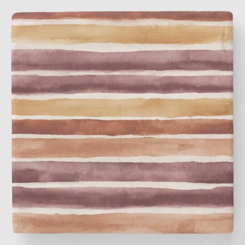 Burgundy Peach Orange Red Stripes Stone Coaster
