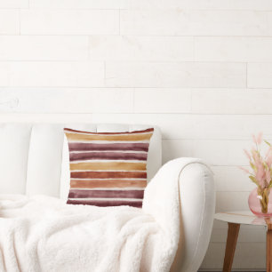 Burgundy Peach Orange Red Stripes Throw Pillow