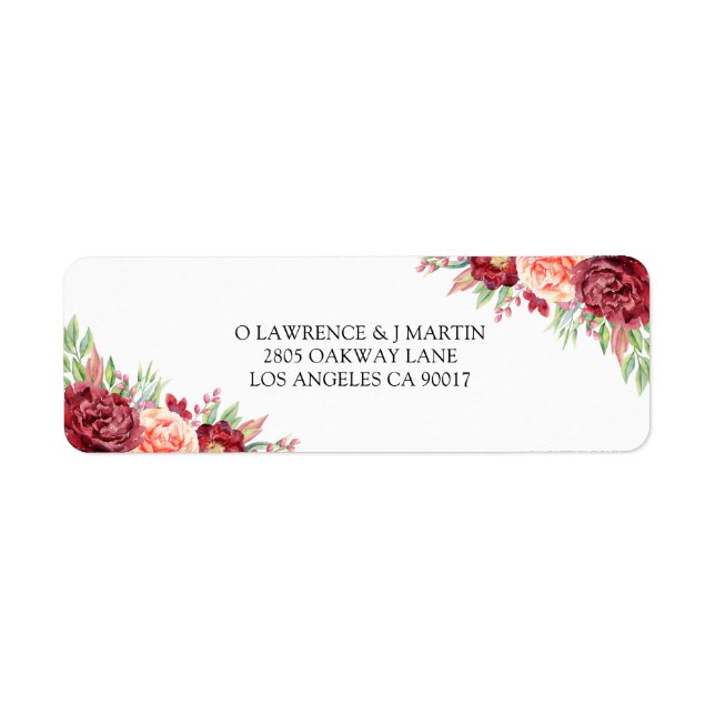 Burgundy Peach Rose Watercolor Floral Label (Front)