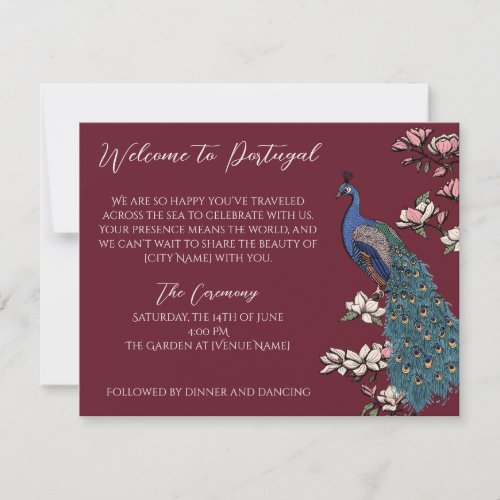 Burgundy Peacock Destination Guest Greeting