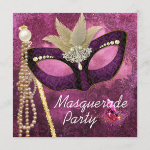 Burgundy Pearl Pink Masquerade Party Invitations