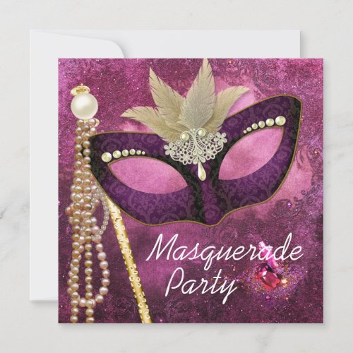 Burgundy Pearl Pink Masquerade Party Invitations