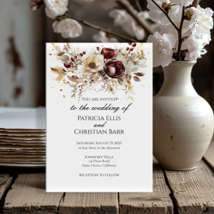 Burgundy peonies elegant wedding invitation