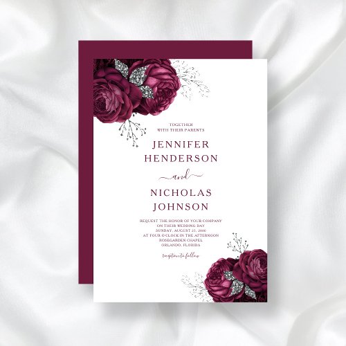 Burgundy Peonies Floral Elegant Wedding Invitation