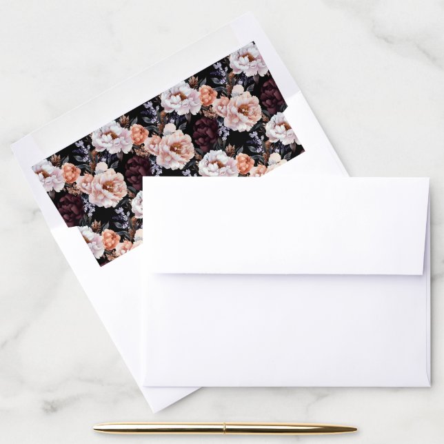 Burgundy Peonies Floral Pattern Envelope Liner (Desk)
