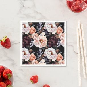 Burgundy Peonies Floral Pattern Napkins