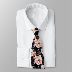Burgundy Peonies Floral Pattern Neck Tie