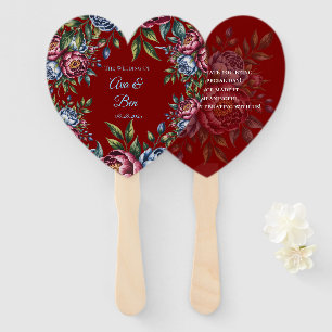 Burgundy Peony and Blue Rose Wedding Hand Fan