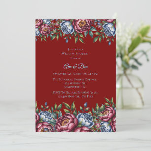 Burgundy Peony and Blue Rose Wedding Shower Invitation