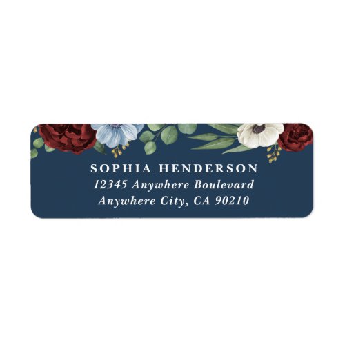 Burgundy Peony Dusty Blue Anemones Floral Wedding Label