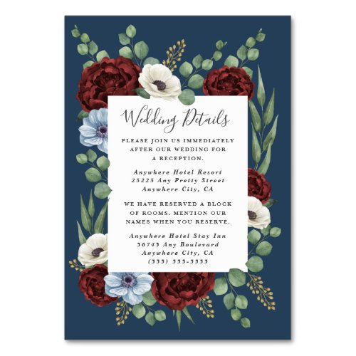 Burgundy Peony Dusty Blue Wedding Enclosure Cards