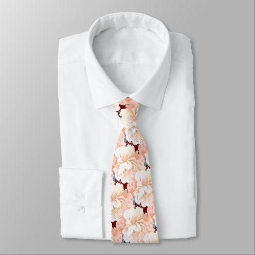 Burgundy Peony Floral Pattern Wedding Neck Tie