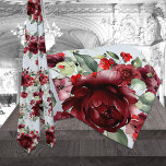 Burgundy Peony Silver Sage Greenery Blue Wedding Neck Tie<br><div class="desc">A burgundy wedding neck tie featuring a watercolor-painted deep red burgundy peonies with silvery sage greenery against a solid light blue background.</div>