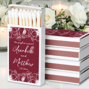 Burgundy Perfect Match Floral Wedding Matchboxes