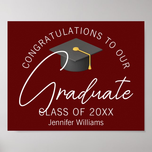 Burgundy Personalized 2026 Graduation Party Poster (Front)