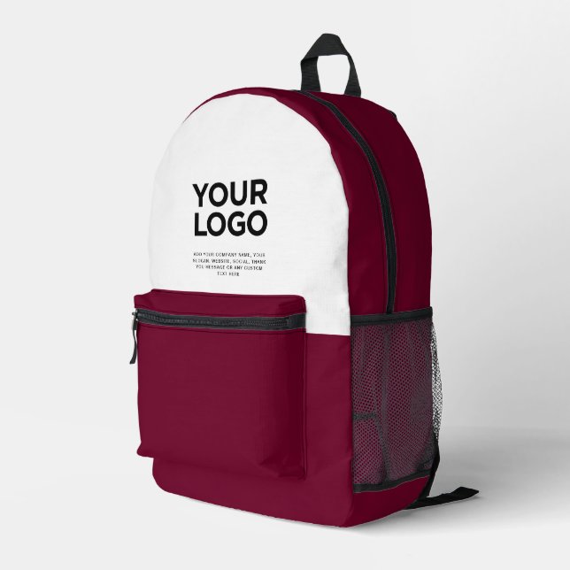 Burgundy | Personalized Business Logo and Text Printed Backpack (Back Corner Right)