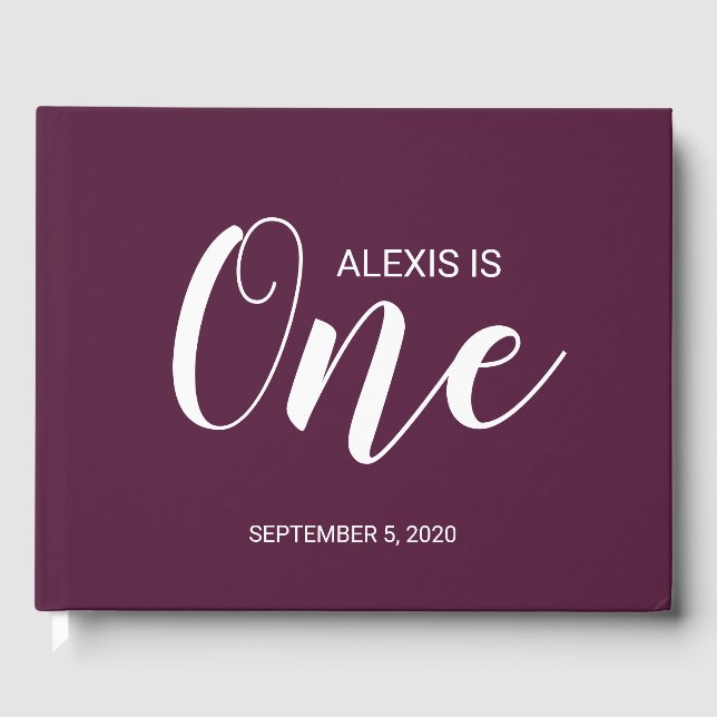 Burgundy Personalized First Birthday Guestbook (Front)