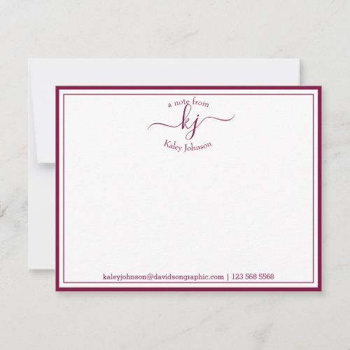 Burgundy Personalized  From The Desk Of Note Card