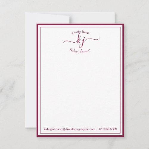 Burgundy Personalized From The Desk Of Note Card