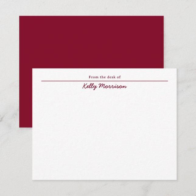 Burgundy Personalized From the Desk Of Note Card (Front/Back)