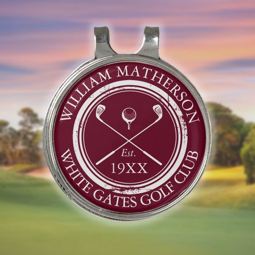 Burgundy Personalized Golf Club Name Golf Hat Clip
