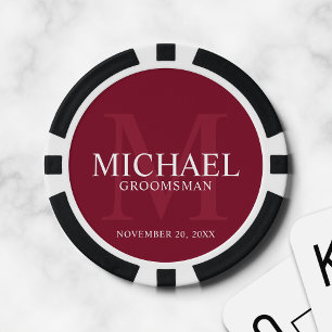 Burgundy Personalized Groomsmen's name&monogram Poker Chips