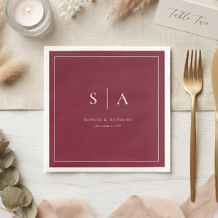 Burgundy Personalized Initial Wedding Napkins