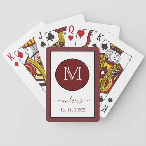Burgundy Personalized Monogram and Name Playing C Playing Cards