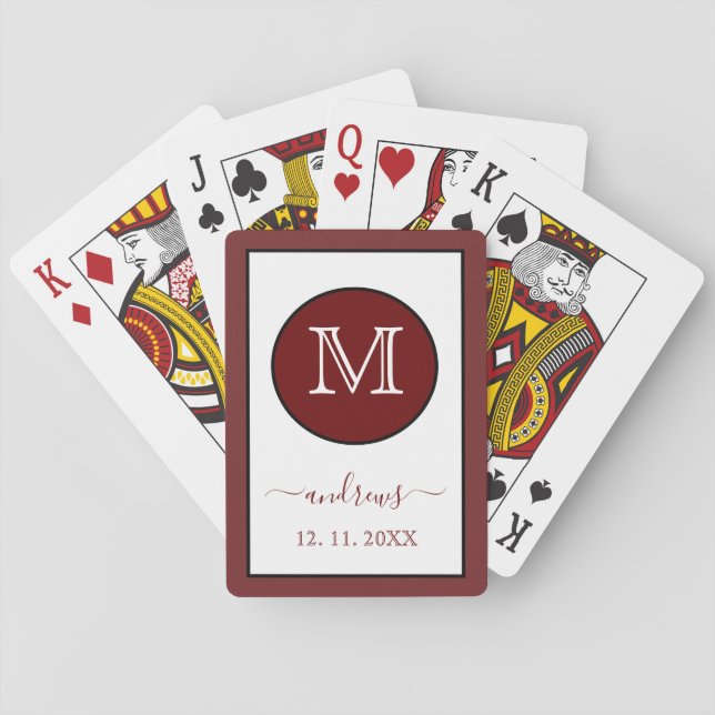 Burgundy Personalized Monogram and Name Playing C Playing Cards (Back)