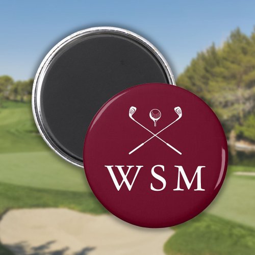 Burgundy Personalized Monogram Golf Clubs Magnet