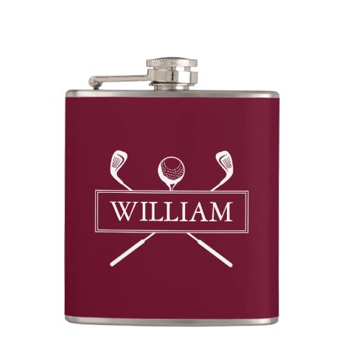 Burgundy Personalized Name Clubs And Ball Flask