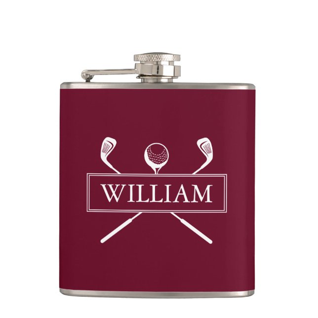 Burgundy Personalized Name Clubs And Ball Flask (Front)