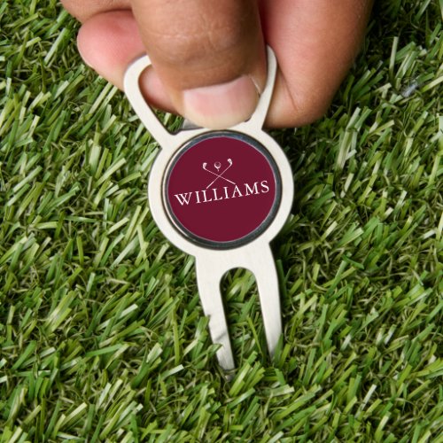 Burgundy Personalized Name Golf Clubs Divot Tool