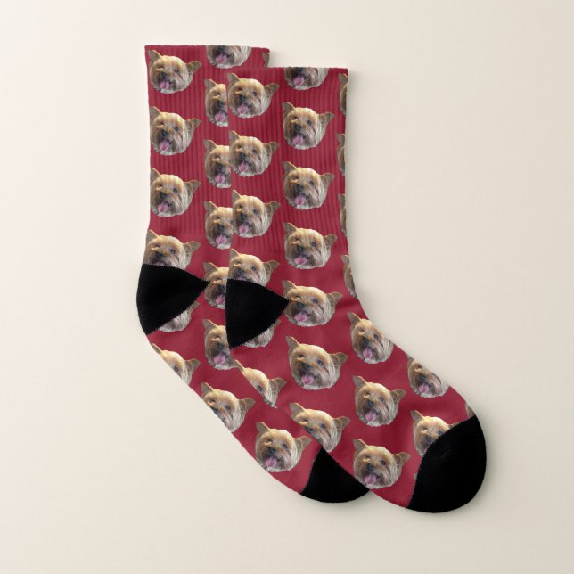 Burgundy Personalized Pet Photo Christmas Present Socks (Pair)