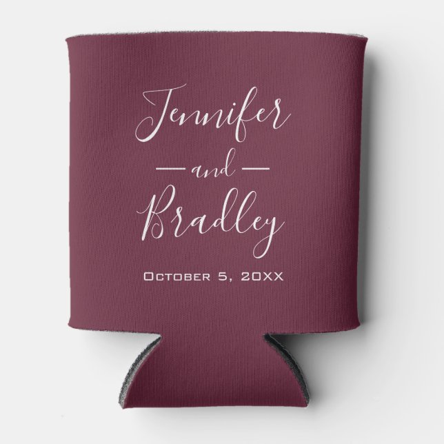 Burgundy Personalized Wedding Can Cooler (Front)