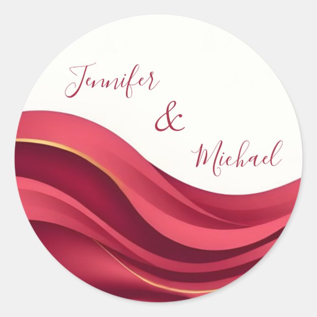 Burgundy Personalized Wedding Classic Round Sticker (Front)