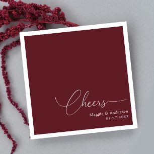 Burgundy Personalized Wedding Cocktail Napkins