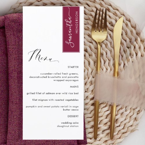 Burgundy Personalized with Guest Name Elegant Menu