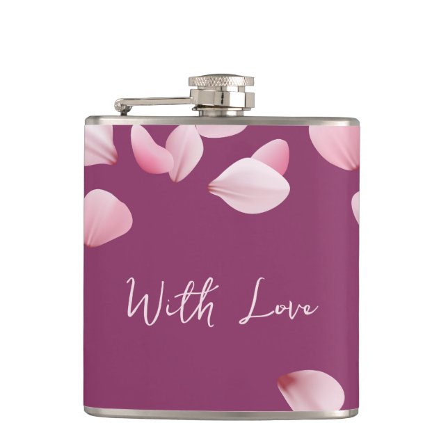 Burgundy Petal Design Vinyl Wrapped Flask (Front)