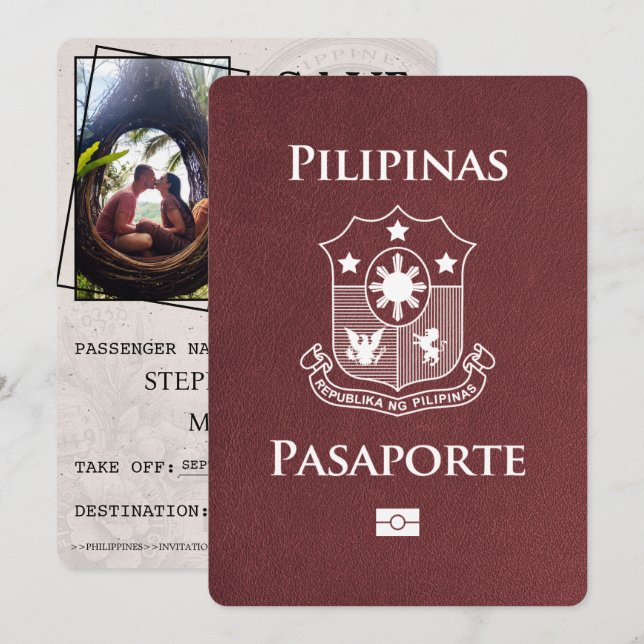 Burgundy Philippines Passport Save The Date (Front/Back)