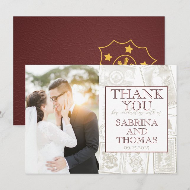 Burgundy Philippines Wedding Photo Thank You (Front/Back)