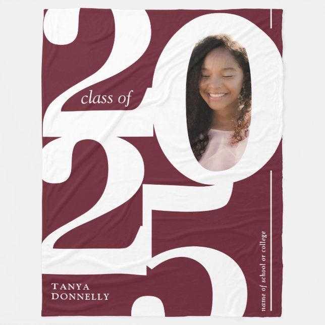 Burgundy Photo 2025 Graduation Fleece Blanket (Front)
