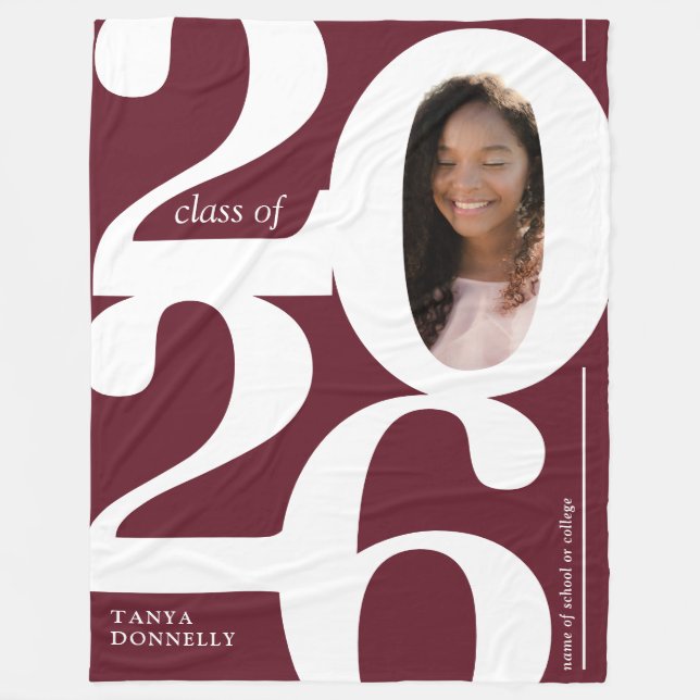 Burgundy Photo 2026 Graduation Fleece Blanket (Front)